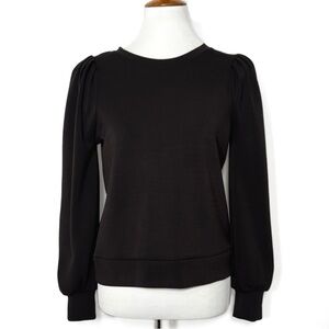 Magaschoni Puff Pleated Long Sleeve Pullover Black Ponte Knit Top S